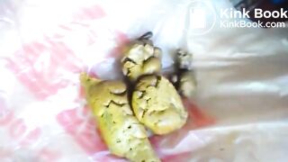 Girl poops on a plastic bag