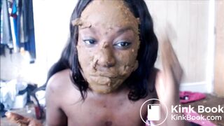 EBONY SCAT 02 - Ebony Sucks Her Shit and Smears Face