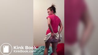 Girl desperately shits in her skirt