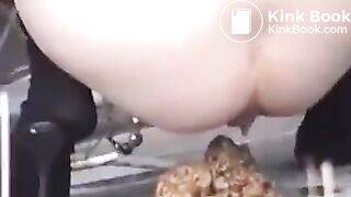 outdoors shitting unusual cleaning 042 (girl piss and enormous pile of shit
