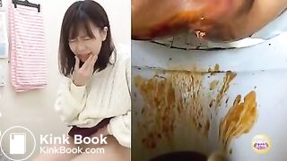 Japanese girl diarrhea on toilet
