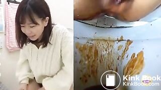 Japanese girl diarrhea on toilet