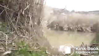 Brunette PAWG pooping in swamp