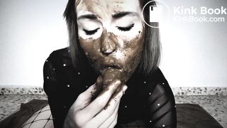 Lovely girl teases and smears with her poop