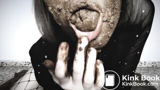 Lovely girl teases and smears with her poop