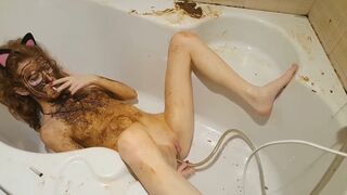 Scat Teen enemas and smokes a cigarette or two