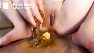 Shaved girl masturbating with diarrhea