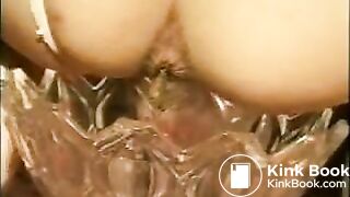 Vintage girl eats scat