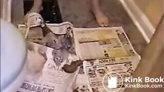 Round butt blonde girl shitting on the floor