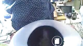 Granny shits on a portable toilet.