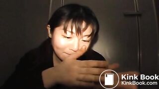 Cute asian try to eat shit