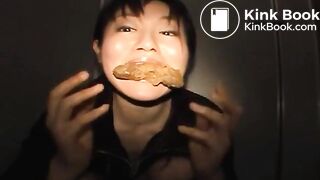Cute asian try to eat shit