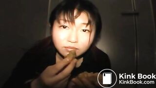 Cute asian try to eat shit
