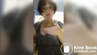 Chubby girl sucks on turd