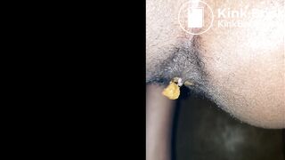 Black amateur puckers her perfect puffy poop hole and pushes out perfection