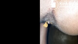 Black amateur puckers her perfect puffy poop hole and pushes out perfection