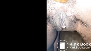 Black amateur puckers her perfect puffy poop hole and pushes out perfection