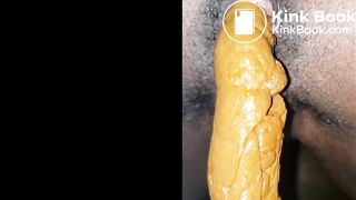 Black amateur puckers her perfect puffy poop hole and pushes out perfection