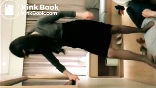 Chinese beauty shits in slave's mouth