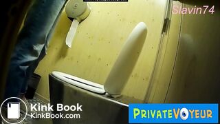 Woman pooping at public toilet at 1.55