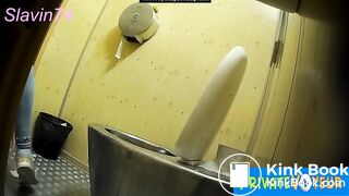 Woman pooping at public toilet at 1.55