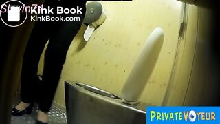 Woman pooping at public toilet at 1.55