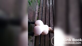 Hot pale beauty shitting outside