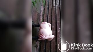 Hot pale beauty shitting outside