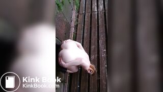 Hot pale beauty shitting outside