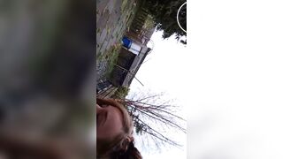 Hot pale beauty shitting outside