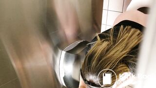 Latina With Nice Feet Filmed Shitting in Public Toilet