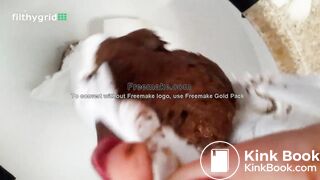 beautiful sexy blonde with mask pooping and peeing