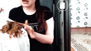 beautiful and sexy girl with a mask shitting