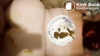 Fucking my SSBBW friend with a plate of my shit on her back after smearing