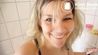 Sexy blonde shitting on toilettes