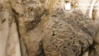 beautiful sexy blonde with mask crapping and peeing