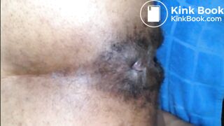 Hairy girl shitting an hard turd