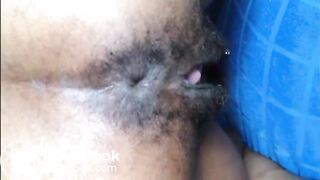 Hairy girl shitting an hard turd