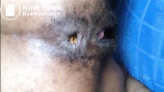 Hairy girl shitting an hard turd