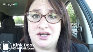 Chubby woman shitting at a public store