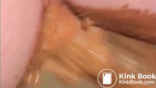 Latex girl dildoes arse and shits