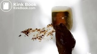 Blonde model clogs the toilet with two monster turds