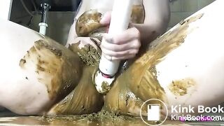 sexy chubby naked blonde poops pees masturbates