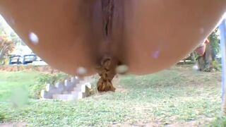 Bad girl pooping on a swing