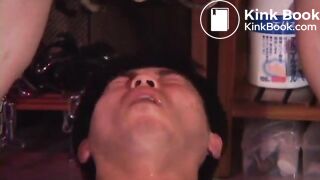 Asian woman shits in slaves mouth