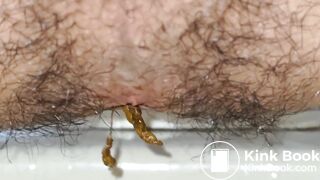 Taiwanese Guy With Hairy Ass Pushing His Shit Out (Close-Up)