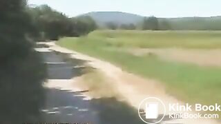 Beautiful girl shitting on the road