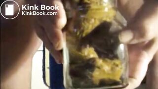 Big lady shitting in a jar