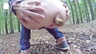 Girl pooping at woods