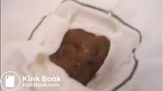 Girl shit and piss on white panty in the bathtub